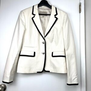 Banana Republic Factory Cotton Twill Jacket Blazer 8 Creamy White/Navy Coastal